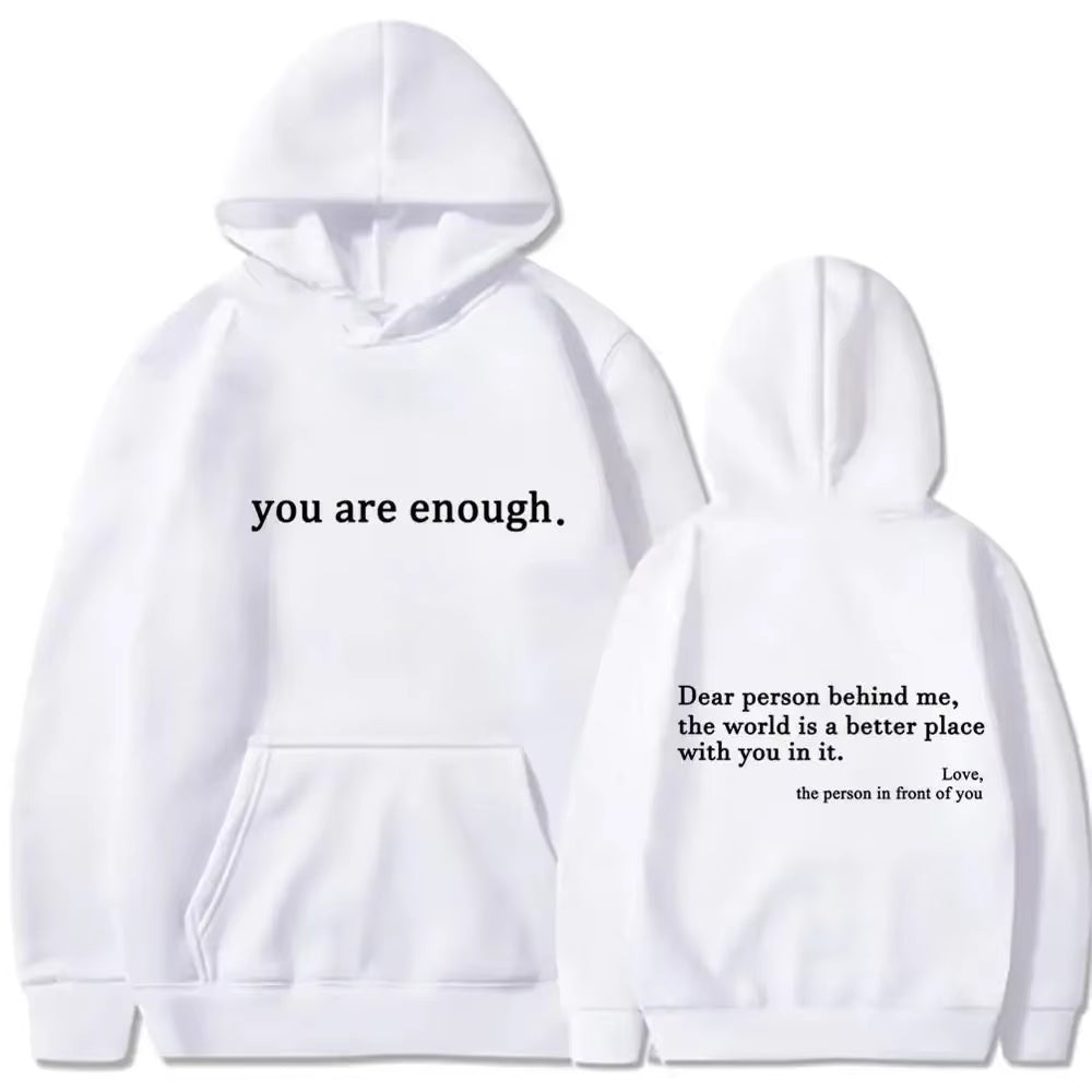 Unisex Autumn Winter Men Hooded Dear Person behind Me the World Is a Better Place Print Hoodie Sweatshirts Pullovers Clothing