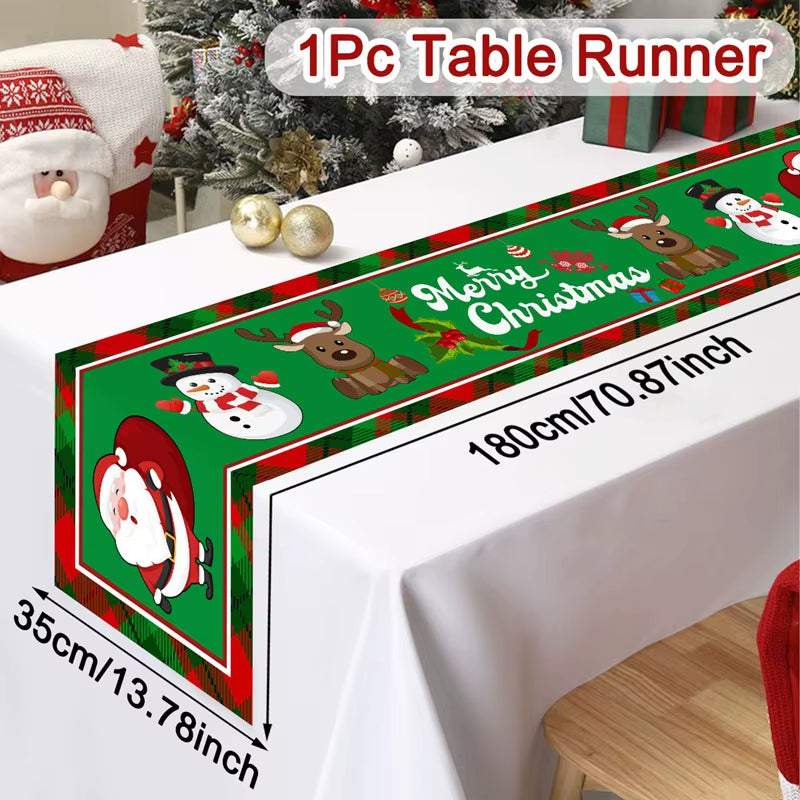 Santa Claus Christmas Table Runner Christmas Decorations for Home 2024 Xmas Table Flag Navidad Noel Gift New Year Tablecloth
