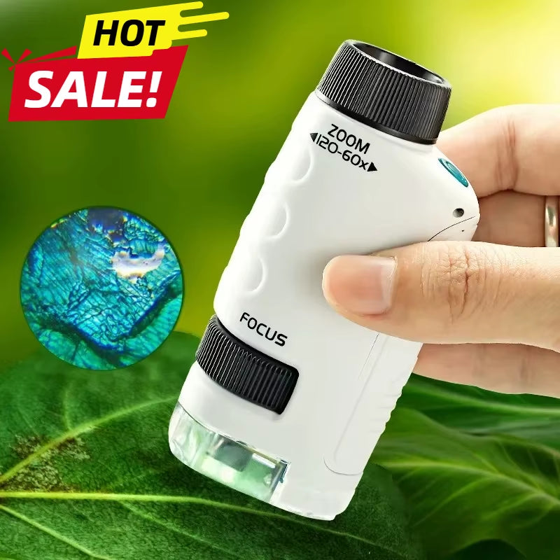 Kid Science Experiment Pocket Microscope Toy Kit 60-120X Educational Mini Handheld Microscope with Light Children Toys Gift