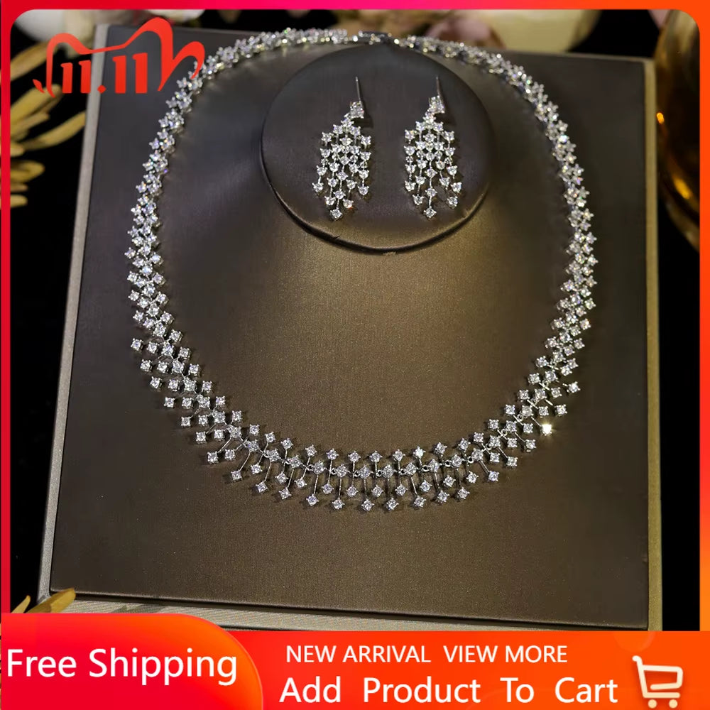 Fashion CZ Bride Indian Jewelry Set for Women Water Drop Wedding Design Choker Necklace Girlfriend Birthday Gifts X0520