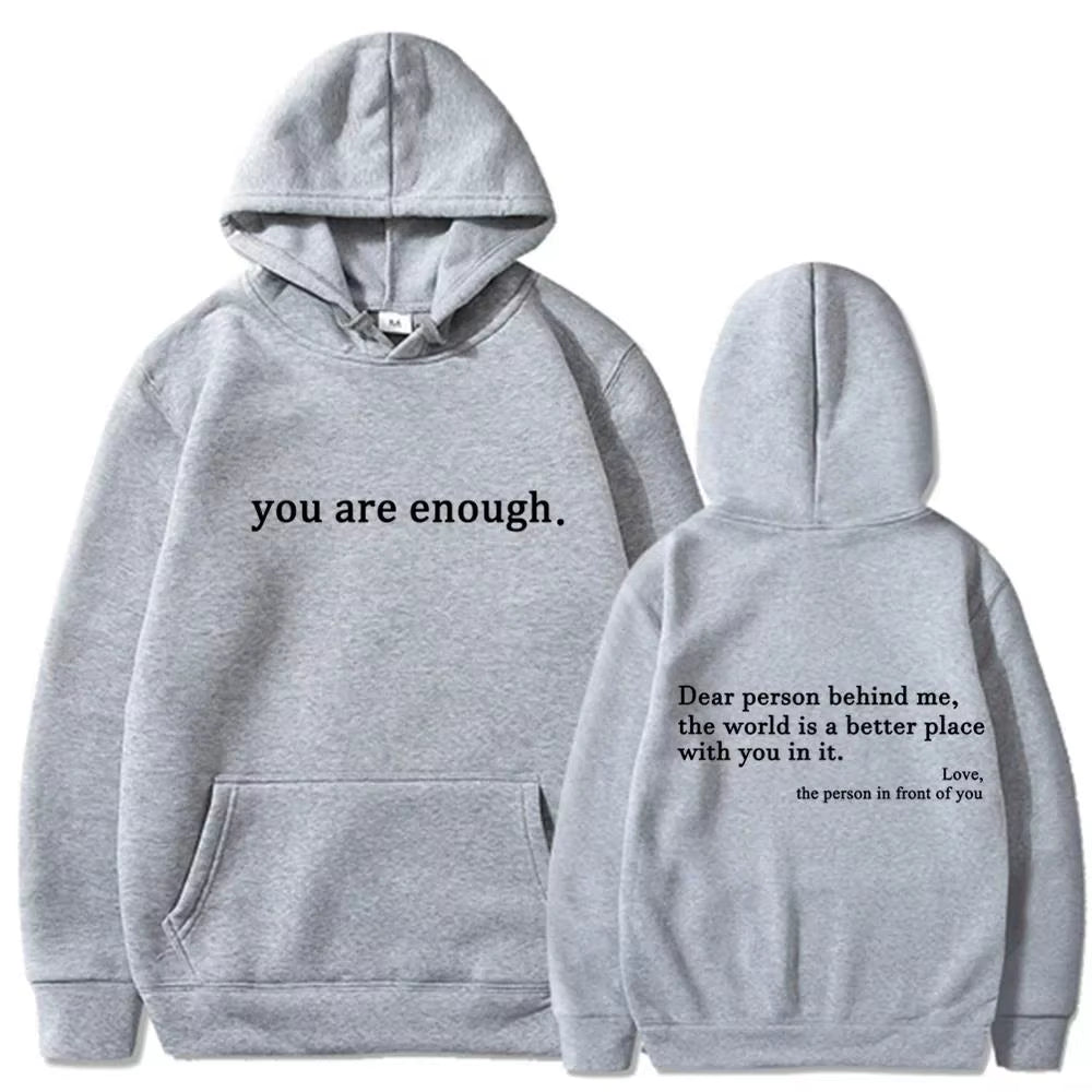 Unisex Autumn Winter Men Hooded Dear Person behind Me the World Is a Better Place Print Hoodie Sweatshirts Pullovers Clothing