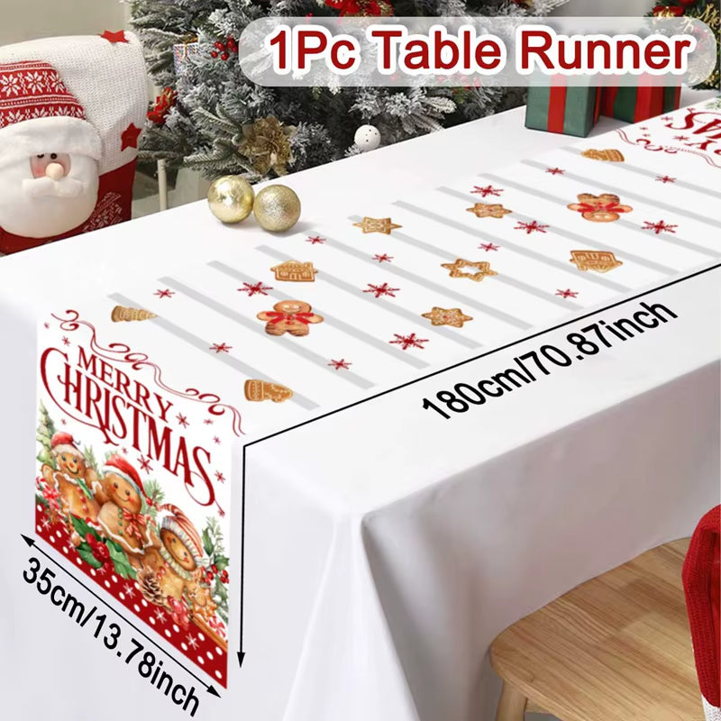 Santa Claus Christmas Table Runner Christmas Decorations for Home 2024 Xmas Table Flag Navidad Noel Gift New Year Tablecloth