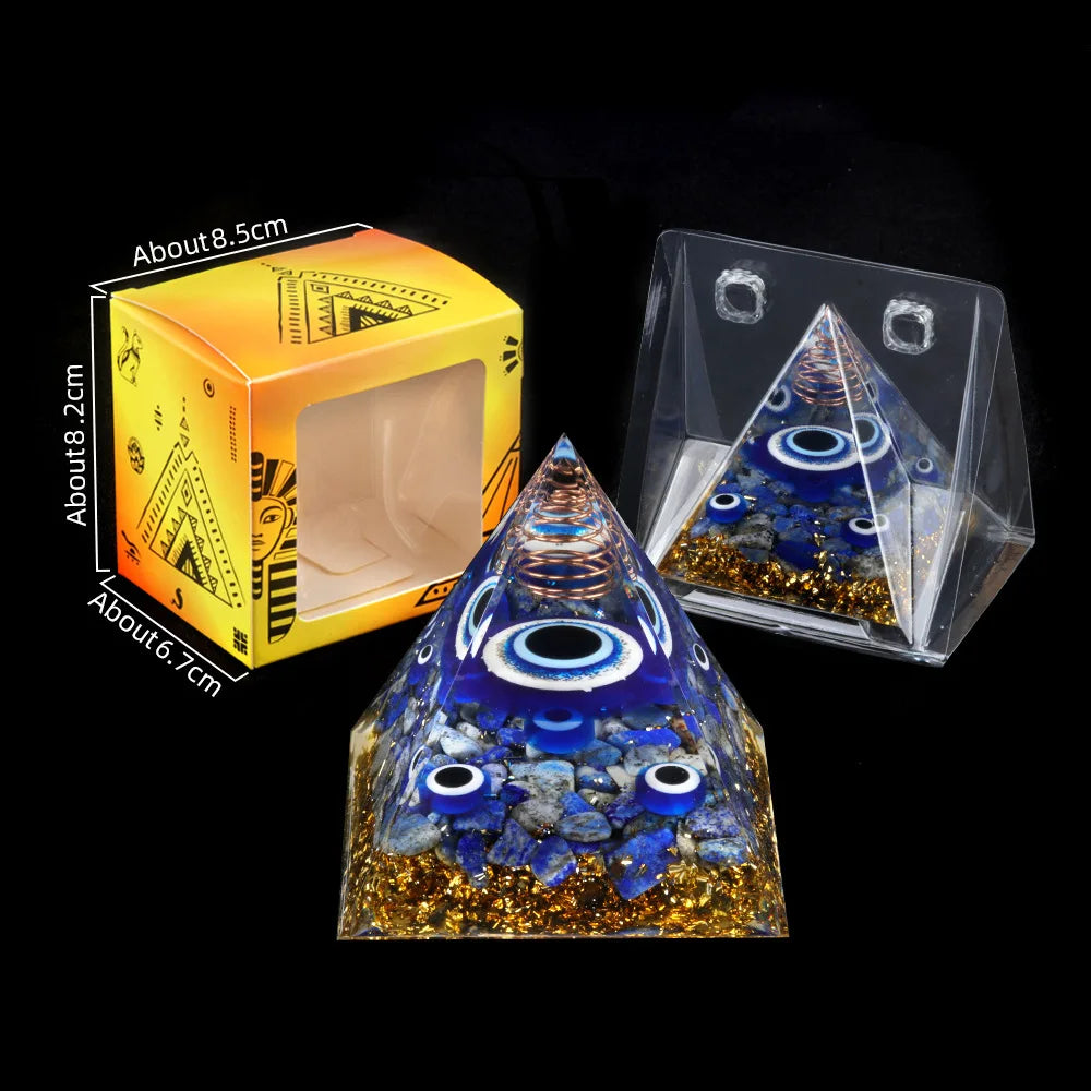 Crystal Energy Pyramid Orgonite Devil'S Eye Ball Pyramid Reiki Healing Crystals Chakra Tool Ornaments Resin Stones Craft Kids