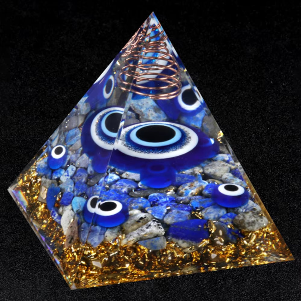 Crystal Energy Pyramid Orgonite Devil'S Eye Ball Pyramid Reiki Healing Crystals Chakra Tool Ornaments Resin Stones Craft Kids