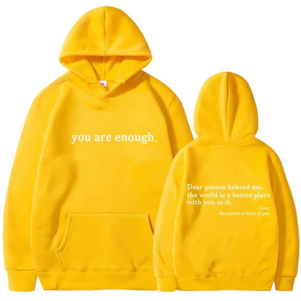 Unisex Autumn Winter Men Hooded Dear Person behind Me the World Is a Better Place Print Hoodie Sweatshirts Pullovers Clothing
