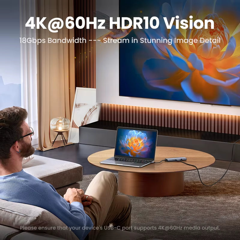 USB C HUB 4K60Hz HDMI 9-In-1 PD100W USB3.0 5Gbps SD TF RJ45 for Laptop Macbook Air Pro Windows Docking Station Splitter