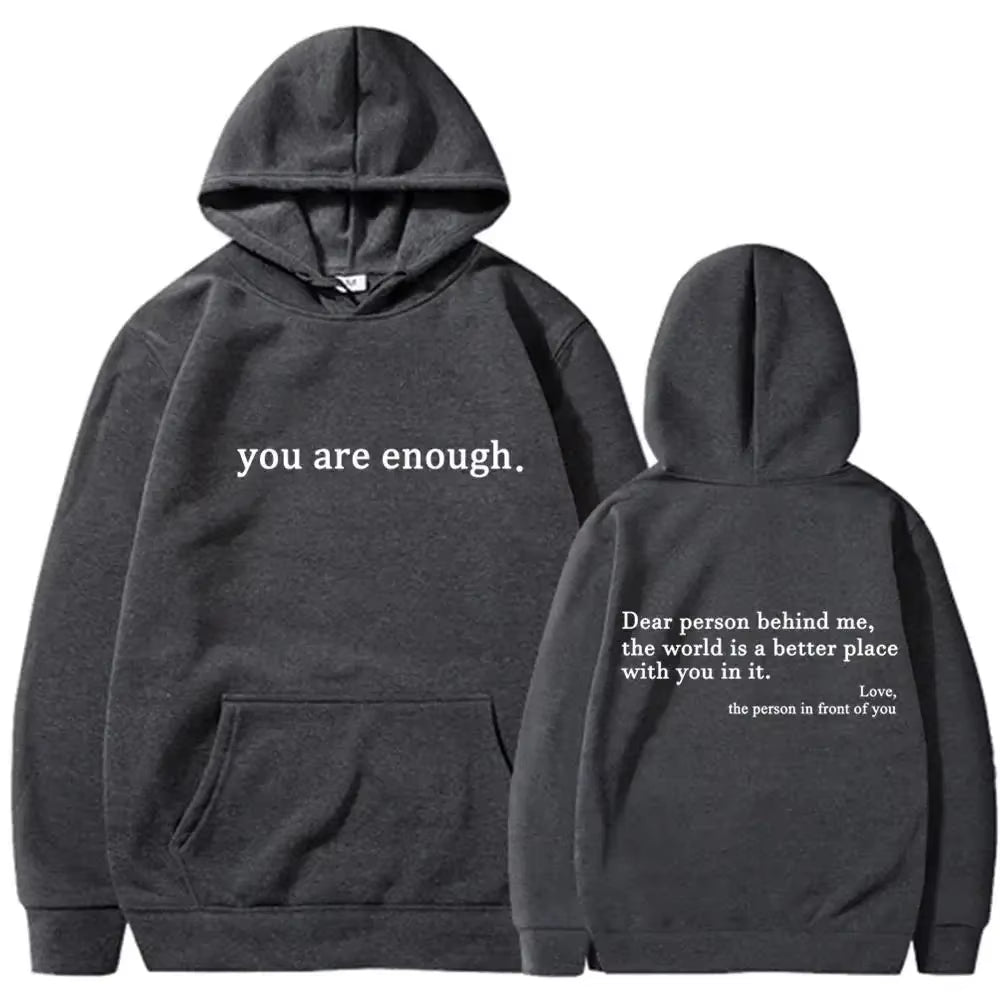 Unisex Autumn Winter Men Hooded Dear Person behind Me the World Is a Better Place Print Hoodie Sweatshirts Pullovers Clothing