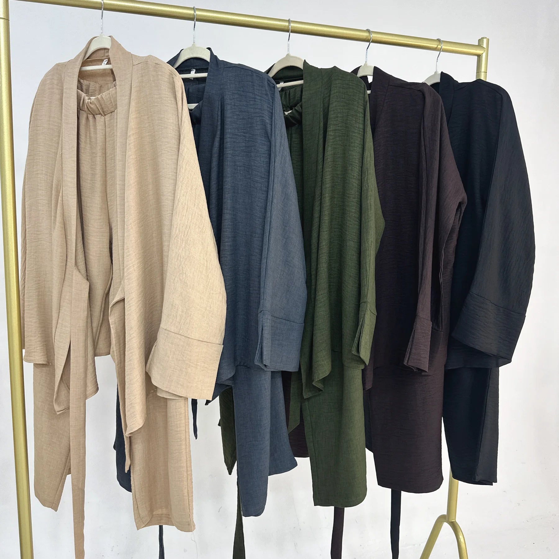 Two Piece Set Women Muslim Blouse Lace up Wide Leg Pants Suit Eid Ramadan Morocco Dubai Islam Ensemble Arabic Modest Outfits