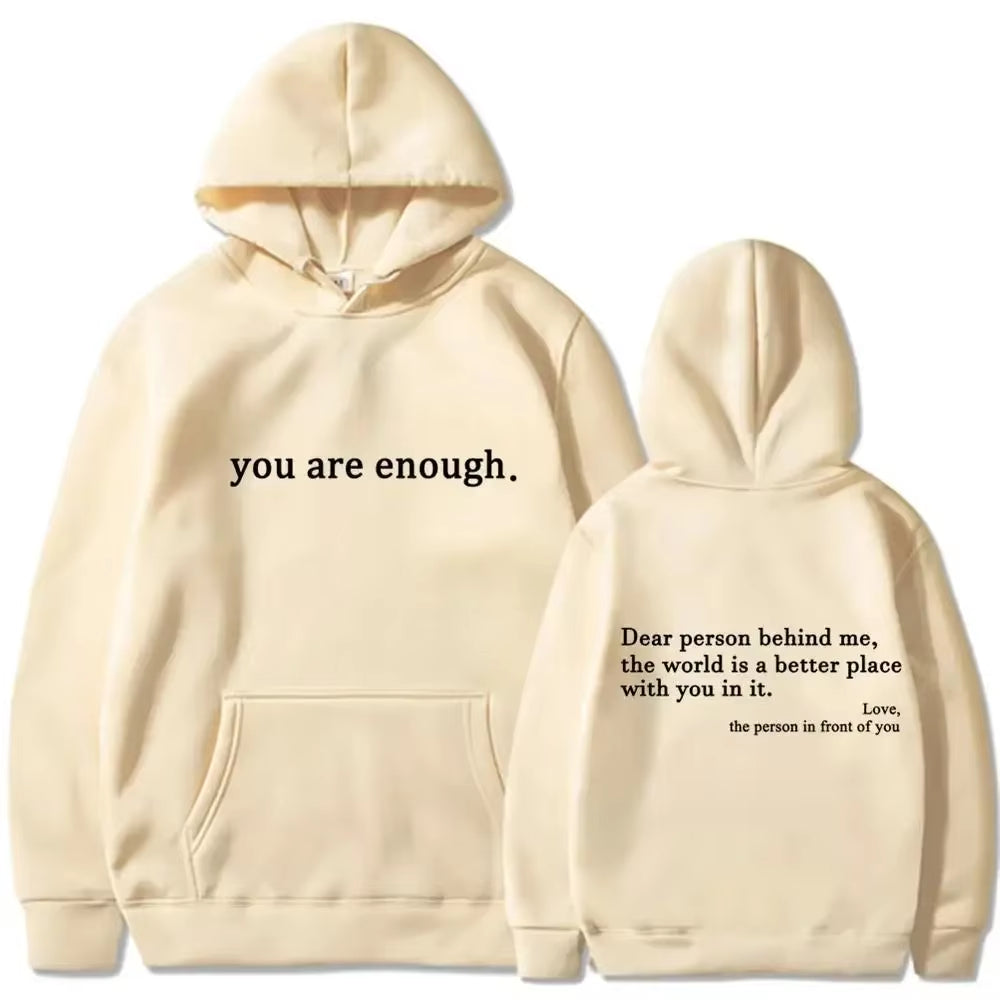 Unisex Autumn Winter Men Hooded Dear Person behind Me the World Is a Better Place Print Hoodie Sweatshirts Pullovers Clothing