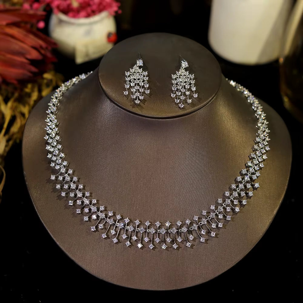 Fashion CZ Bride Indian Jewelry Set for Women Water Drop Wedding Design Choker Necklace Girlfriend Birthday Gifts X0520