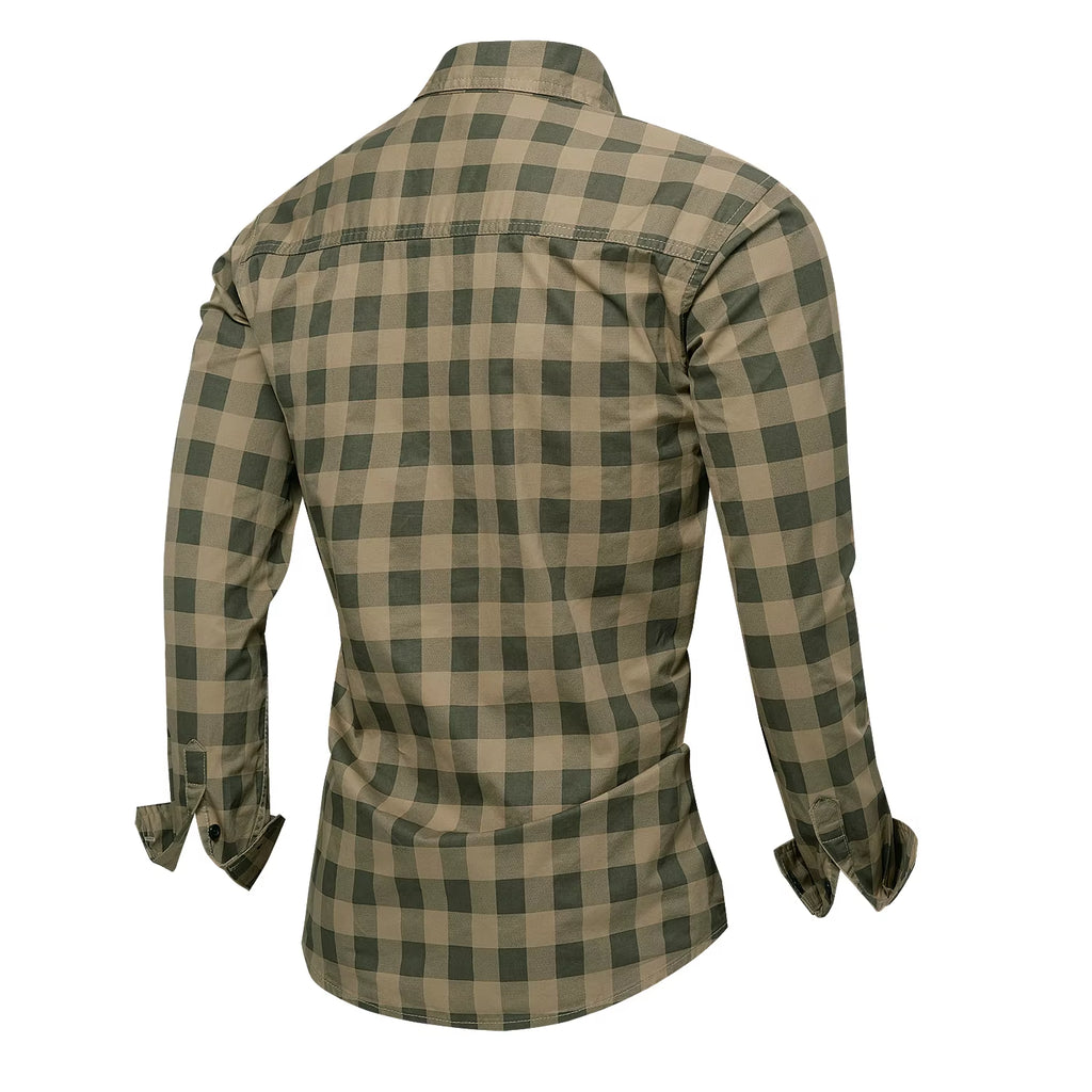 2025 Autumn New Fashion Men'S 100% Cotton Plaid Shirt Tops Casual Button down Long Sleeve Letter Embroidery Shirts with Pocket