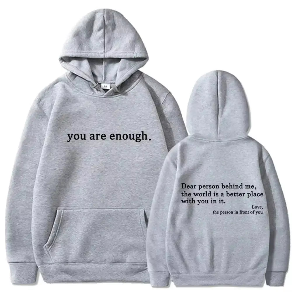 Unisex Autumn Winter Men Hooded Dear Person behind Me the World Is a Better Place Print Hoodie Sweatshirts Pullovers Clothing