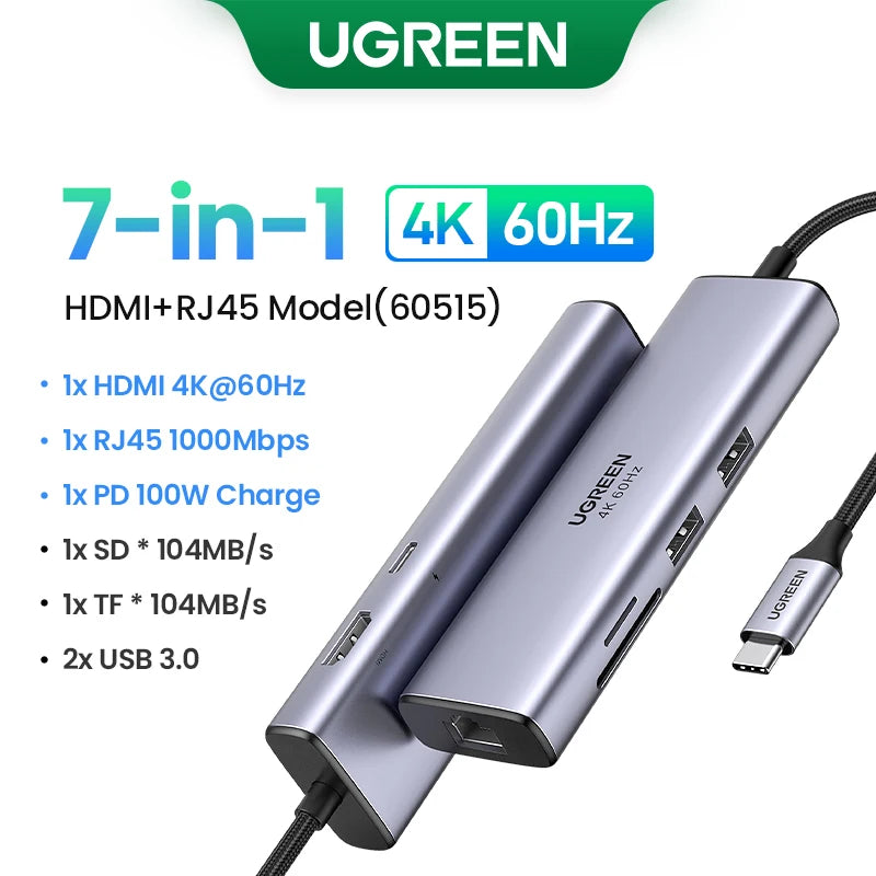 USB C HUB 4K60Hz HDMI 9-In-1 PD100W USB3.0 5Gbps SD TF RJ45 for Laptop Macbook Air Pro Windows Docking Station Splitter