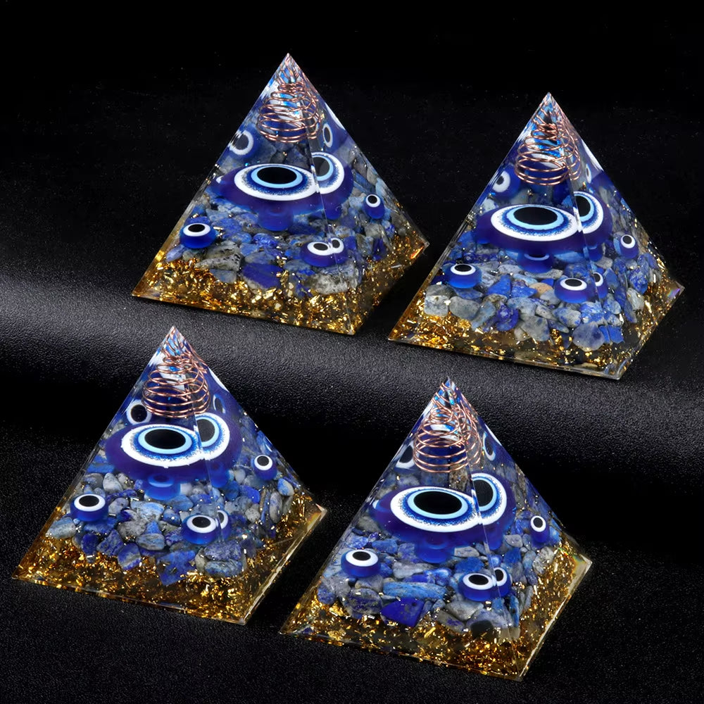 Crystal Energy Pyramid Orgonite Devil'S Eye Ball Pyramid Reiki Healing Crystals Chakra Tool Ornaments Resin Stones Craft Kids