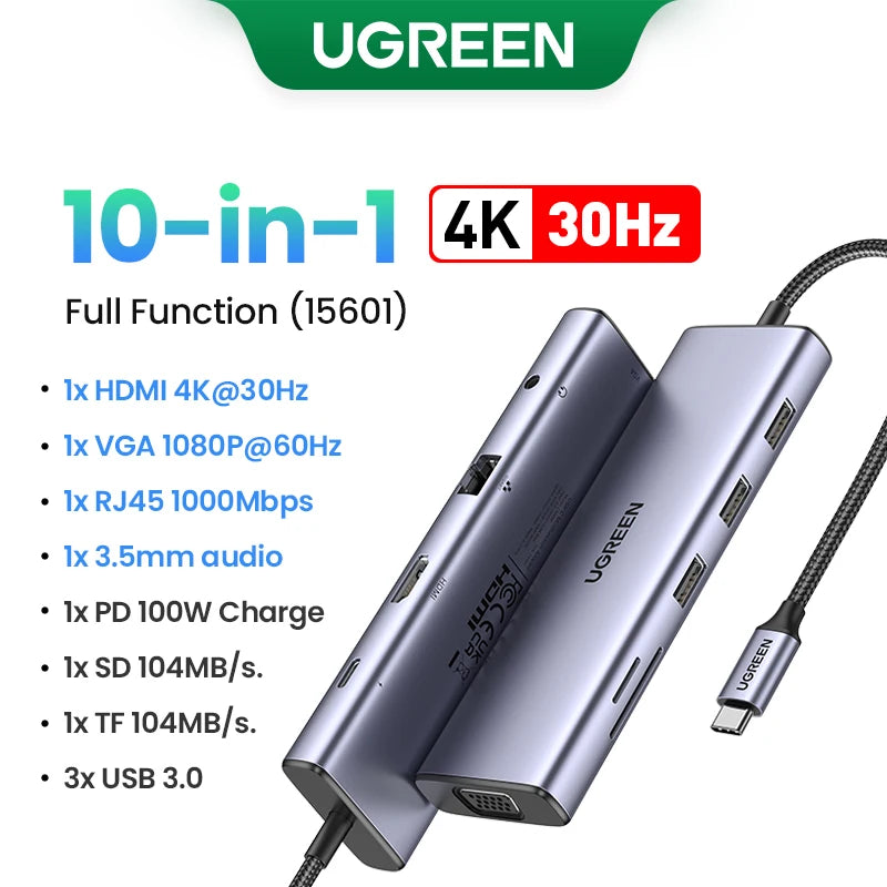 USB C HUB 4K60Hz HDMI 9-In-1 PD100W USB3.0 5Gbps SD TF RJ45 for Laptop Macbook Air Pro Windows Docking Station Splitter