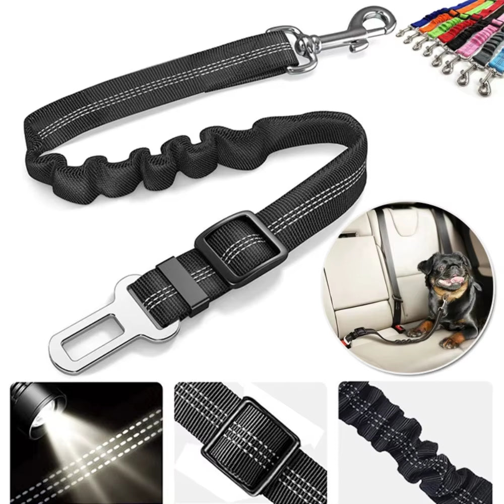 Reflective Dog Seat Belt - Adjustable and Durable Nylon Harness with Bungee Fabric Belt for Safe and Secure Car Travel