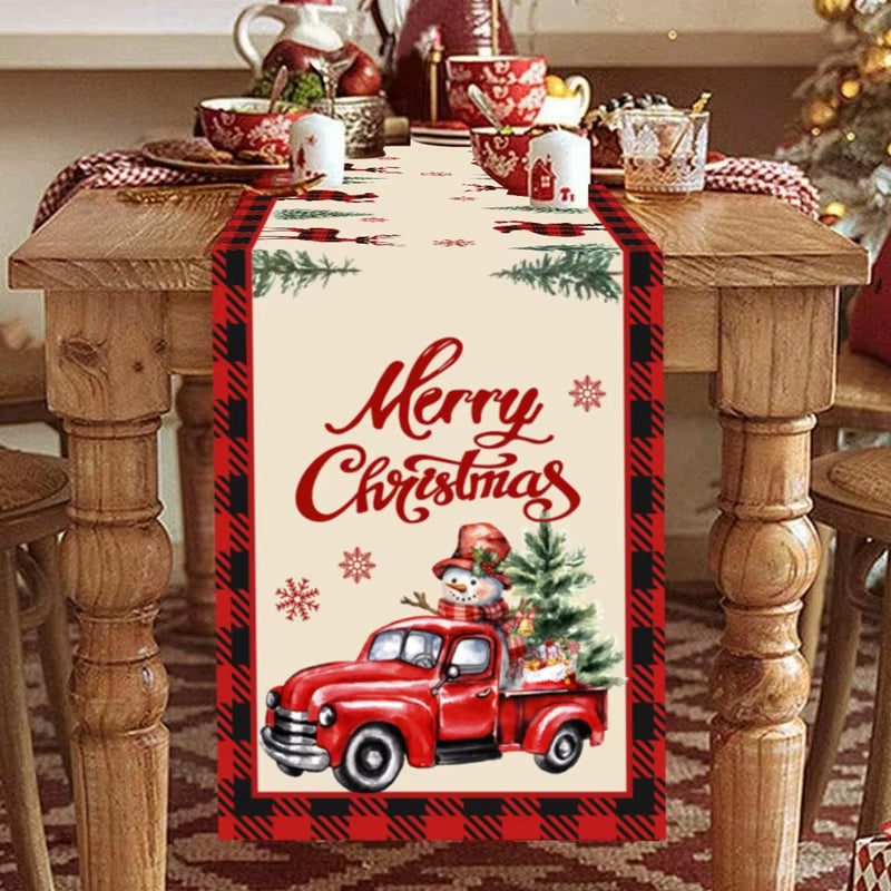 Santa Claus Christmas Table Runner Christmas Decorations for Home 2024 Xmas Table Flag Navidad Noel Gift New Year Tablecloth