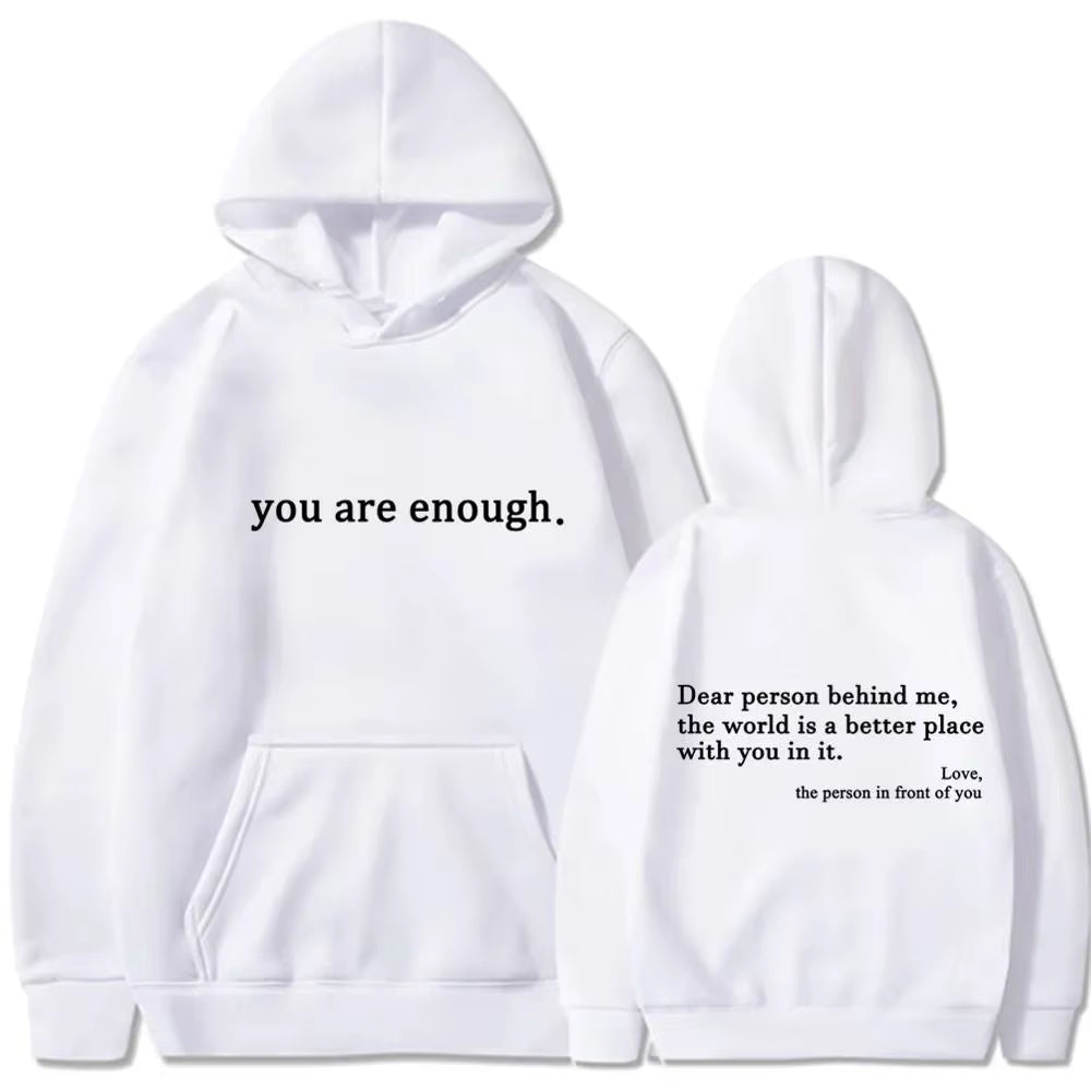 Unisex Autumn Winter Men Hooded Dear Person behind Me the World Is a Better Place Print Hoodie Sweatshirts Pullovers Clothing