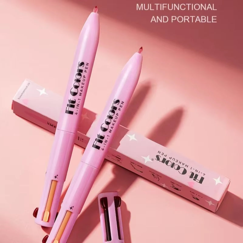 4-In-1 Makeup Pen Eyebrow Pencil, Eyeliner, Lip Liner, Highlighter Eyeshadow Pen Multi-Functional 4-Color Set Counter Makeup Pen