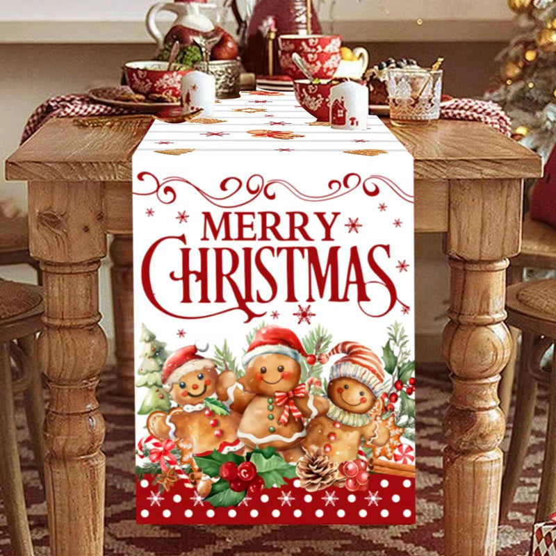 Santa Claus Christmas Table Runner Christmas Decorations for Home 2024 Xmas Table Flag Navidad Noel Gift New Year Tablecloth