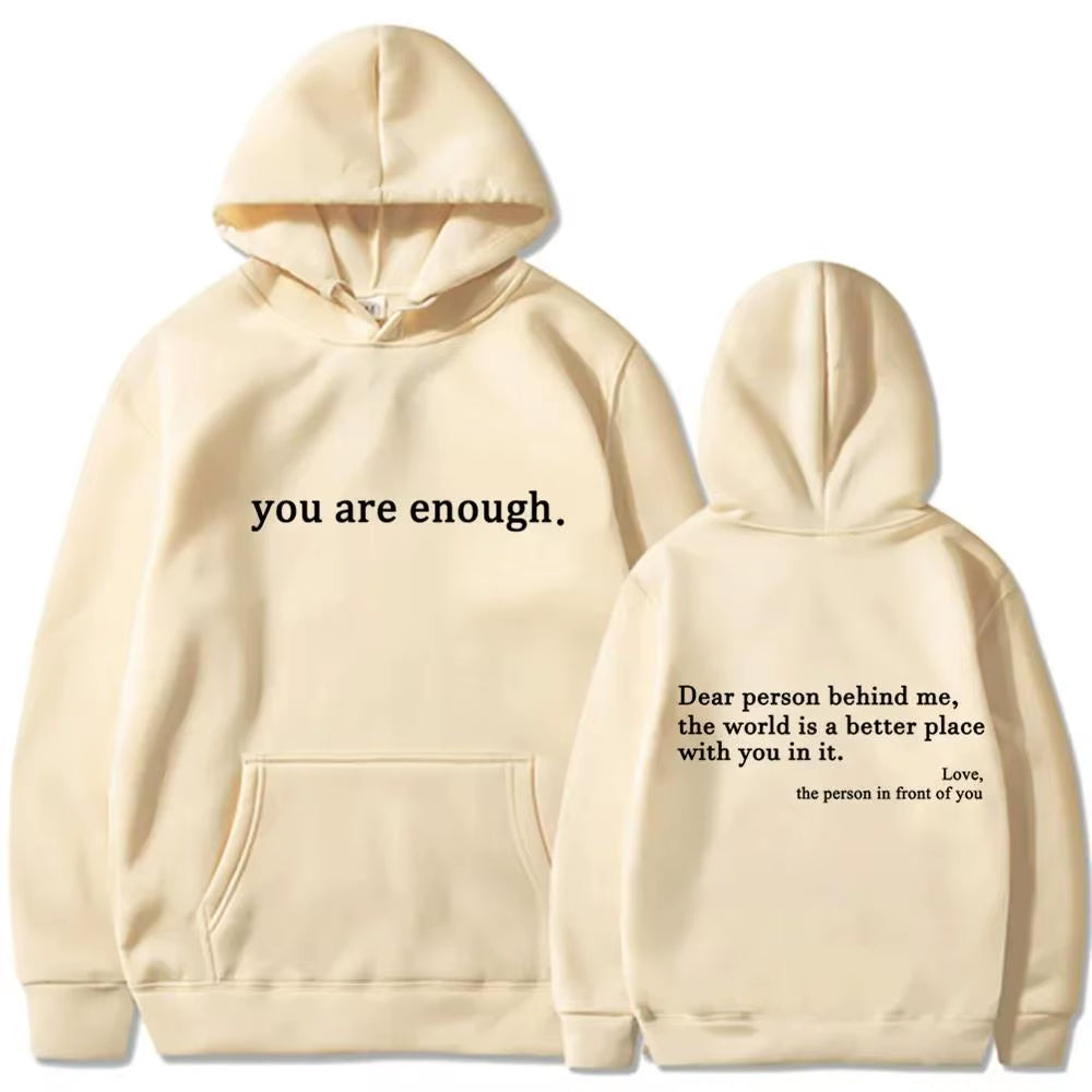 Unisex Autumn Winter Men Hooded Dear Person behind Me the World Is a Better Place Print Hoodie Sweatshirts Pullovers Clothing