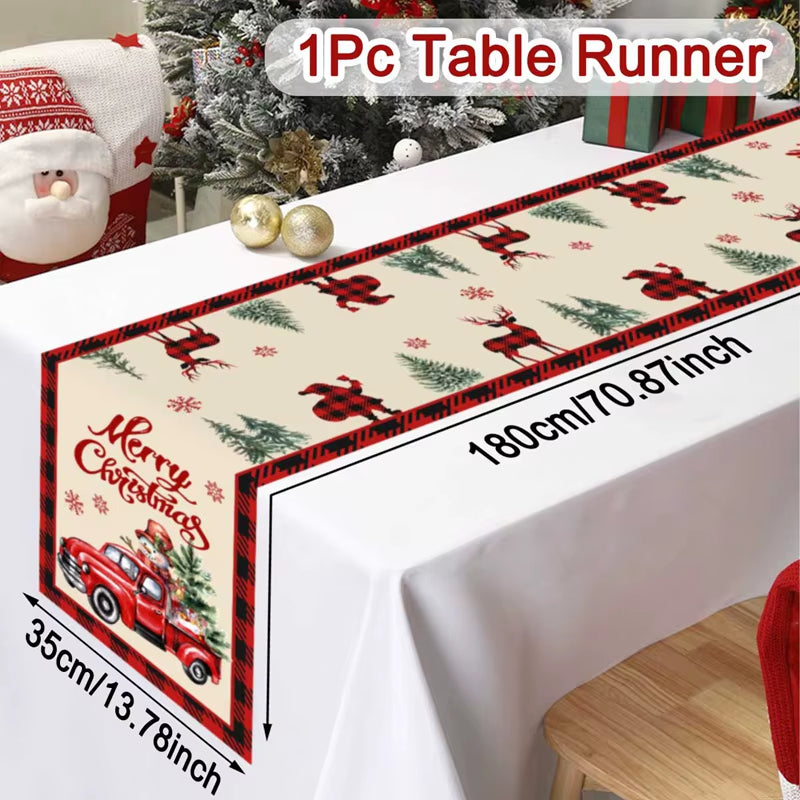 Santa Claus Christmas Table Runner Christmas Decorations for Home 2024 Xmas Table Flag Navidad Noel Gift New Year Tablecloth