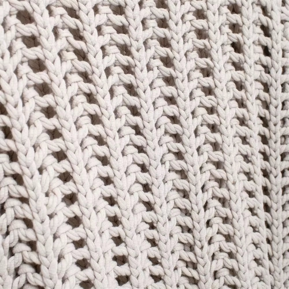 Hollow Out Knit Pullover Women Casual round Neck Lace up Bow Sweater Female Autumn Short Sleeves Solid Knitwears Lady