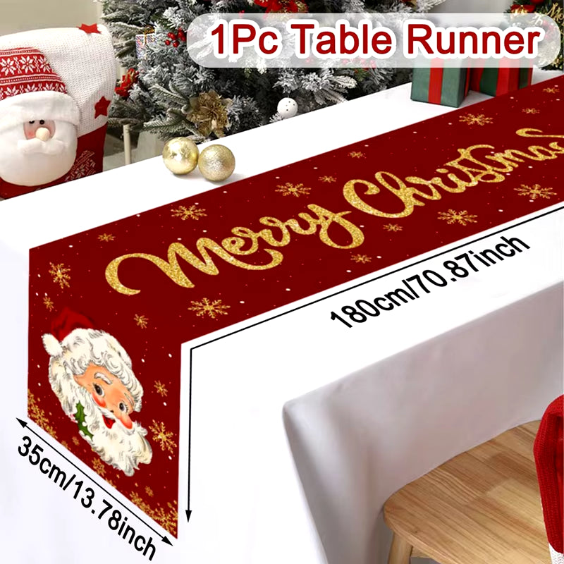 Santa Claus Christmas Table Runner Christmas Decorations for Home 2024 Xmas Table Flag Navidad Noel Gift New Year Tablecloth