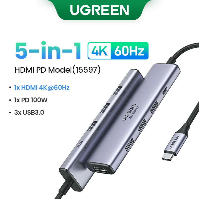 USB C HUB 4K60Hz HDMI 9-In-1 PD100W USB3.0 5Gbps SD TF RJ45 for Laptop Macbook Air Pro Windows Docking Station Splitter