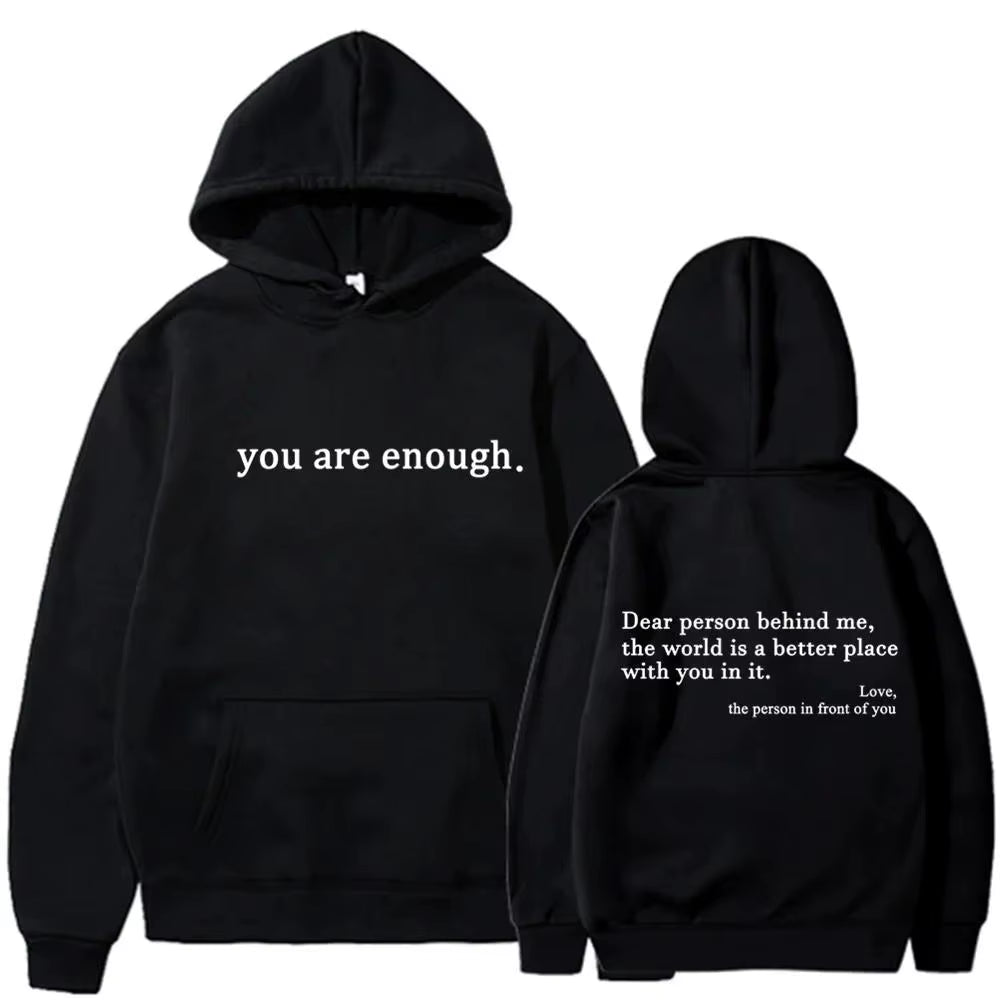 Unisex Autumn Winter Men Hooded Dear Person behind Me the World Is a Better Place Print Hoodie Sweatshirts Pullovers Clothing