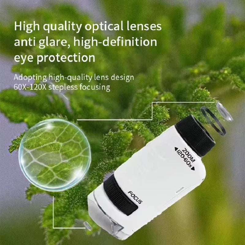 Kid Science Experiment Pocket Microscope Toy Kit 60-120X Educational Mini Handheld Microscope with Light Children Toys Gift