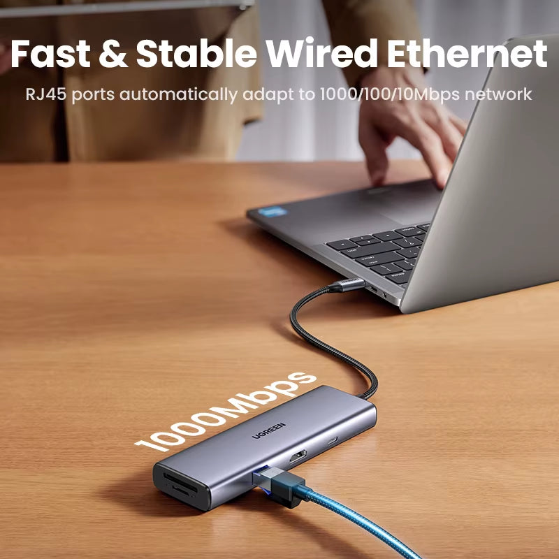 USB C HUB 4K60Hz HDMI 9-In-1 PD100W USB3.0 5Gbps SD TF RJ45 for Laptop Macbook Air Pro Windows Docking Station Splitter