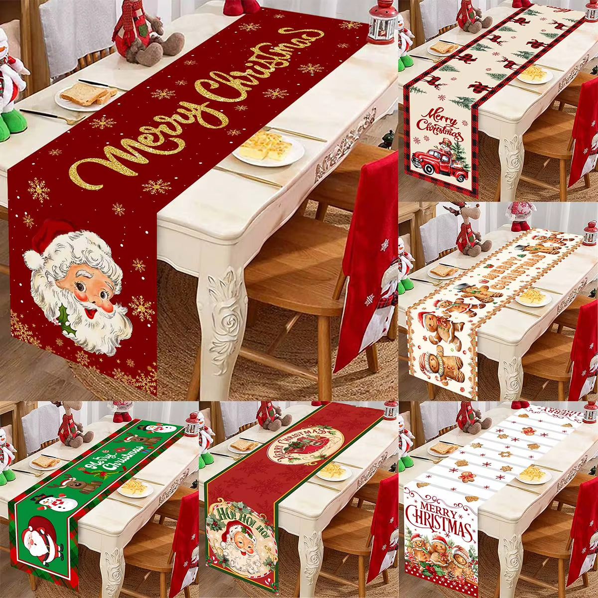 Santa Claus Christmas Table Runner Christmas Decorations for Home 2024 Xmas Table Flag Navidad Noel Gift New Year Tablecloth