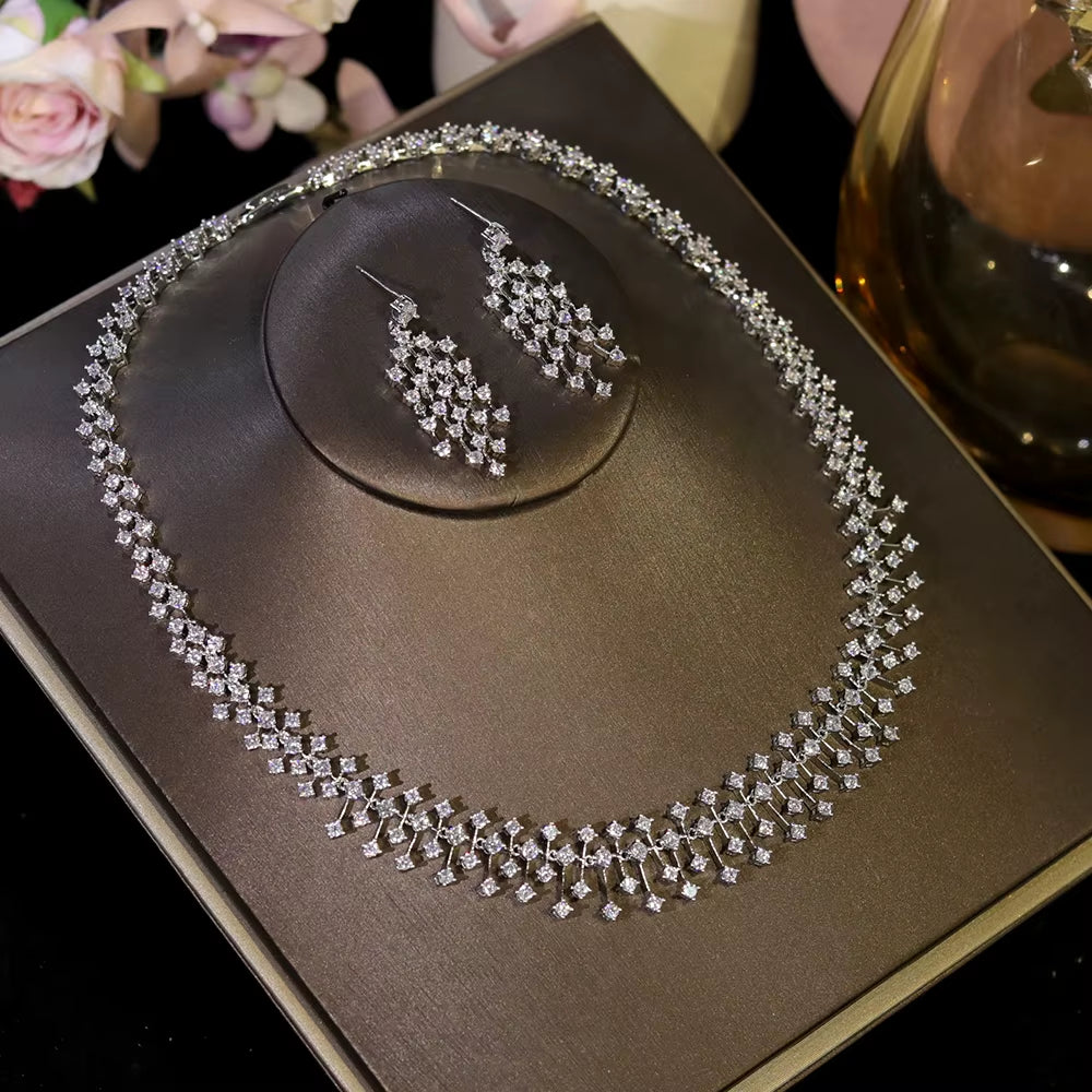 Fashion CZ Bride Indian Jewelry Set for Women Water Drop Wedding Design Choker Necklace Girlfriend Birthday Gifts X0520