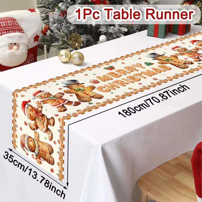 Santa Claus Christmas Table Runner Christmas Decorations for Home 2024 Xmas Table Flag Navidad Noel Gift New Year Tablecloth