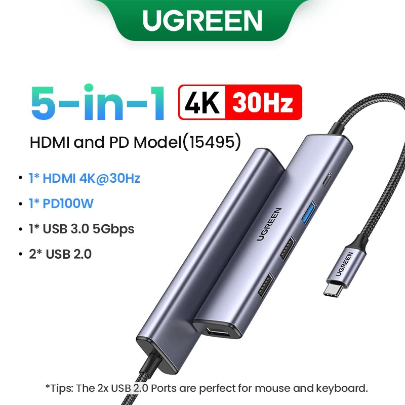 USB C HUB 4K60Hz HDMI 9-In-1 PD100W USB3.0 5Gbps SD TF RJ45 for Laptop Macbook Air Pro Windows Docking Station Splitter
