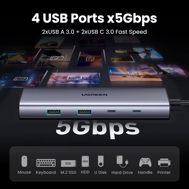 USB C HUB 4K60Hz HDMI 9-In-1 PD100W USB3.0 5Gbps SD TF RJ45 for Laptop Macbook Air Pro Windows Docking Station Splitter
