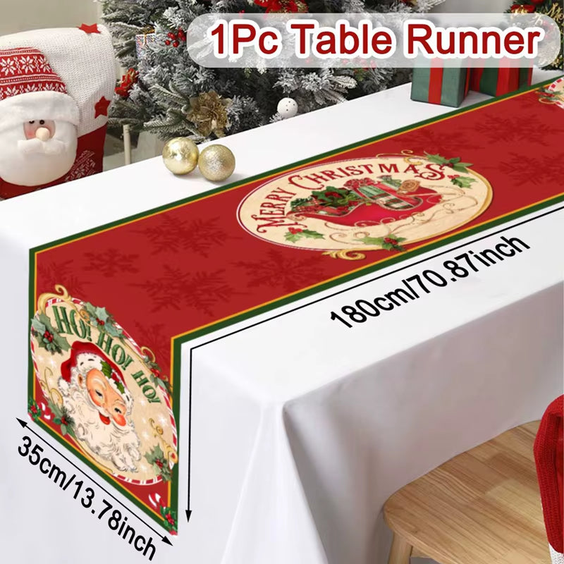 Santa Claus Christmas Table Runner Christmas Decorations for Home 2024 Xmas Table Flag Navidad Noel Gift New Year Tablecloth