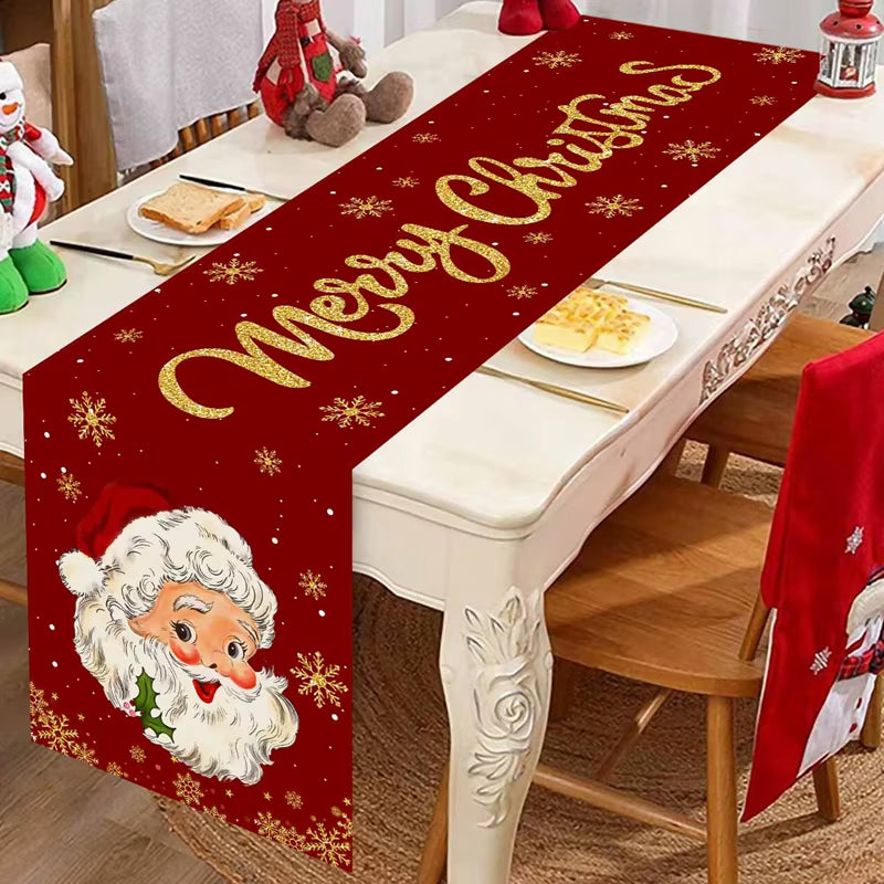 Santa Claus Christmas Table Runner Christmas Decorations for Home 2024 Xmas Table Flag Navidad Noel Gift New Year Tablecloth