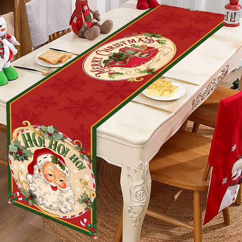Santa Claus Christmas Table Runner Christmas Decorations for Home 2024 Xmas Table Flag Navidad Noel Gift New Year Tablecloth