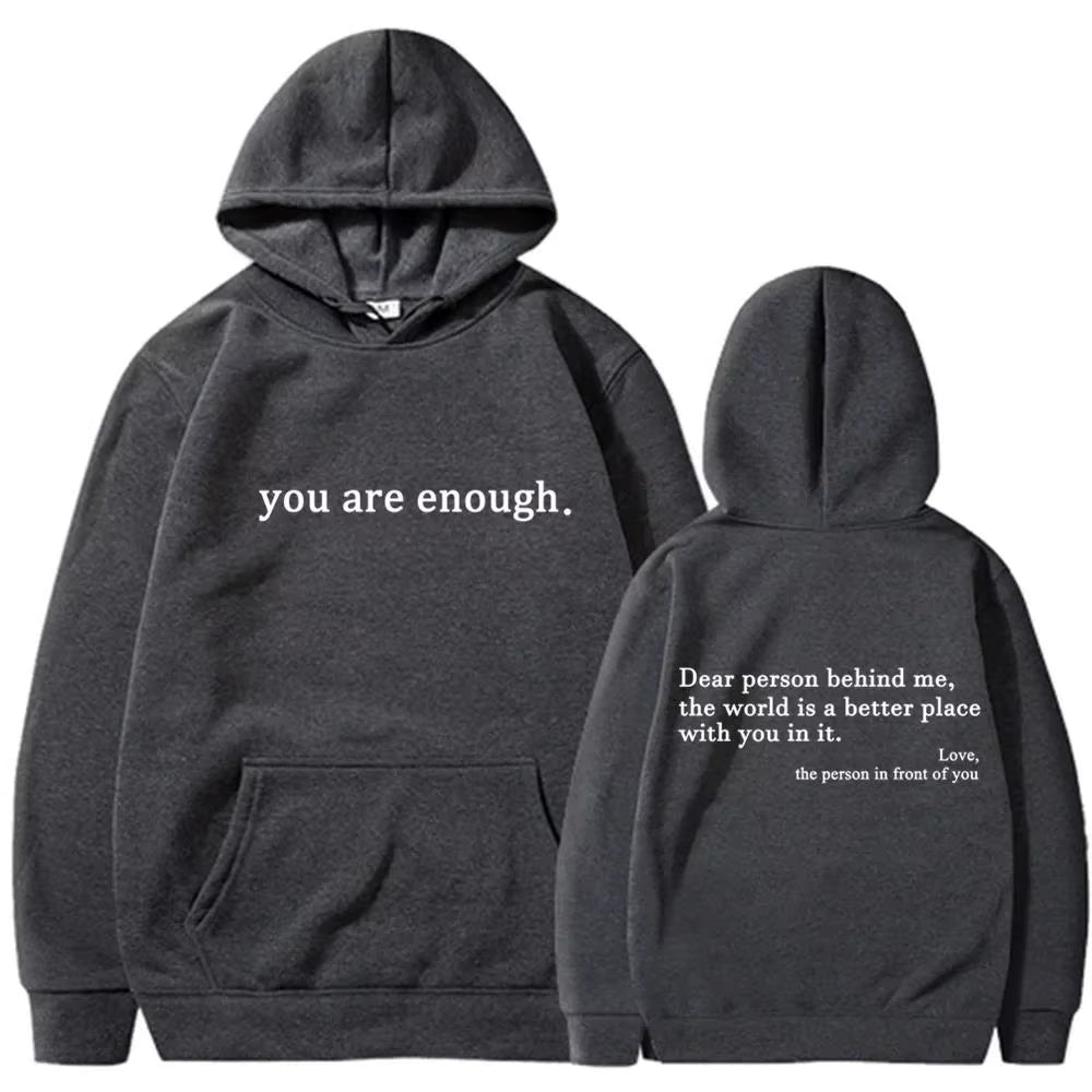 Unisex Autumn Winter Men Hooded Dear Person behind Me the World Is a Better Place Print Hoodie Sweatshirts Pullovers Clothing