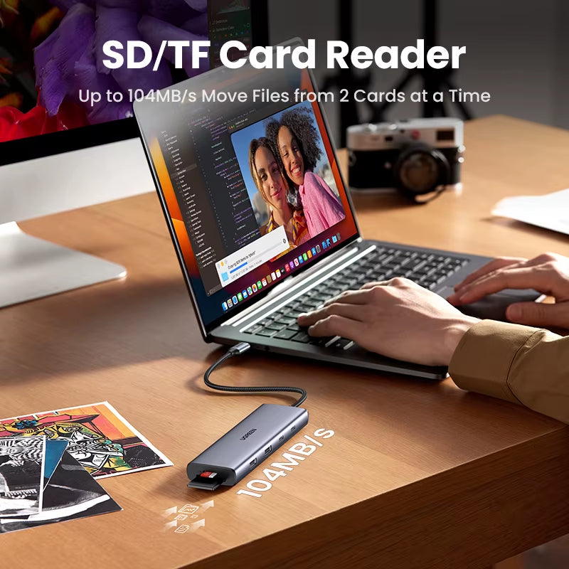 USB C HUB 4K60Hz HDMI 9-In-1 PD100W USB3.0 5Gbps SD TF RJ45 for Laptop Macbook Air Pro Windows Docking Station Splitter