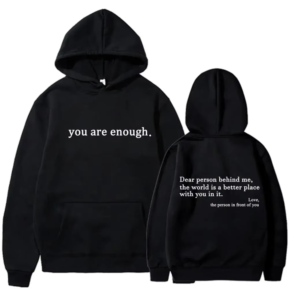 Unisex Autumn Winter Men Hooded Dear Person behind Me the World Is a Better Place Print Hoodie Sweatshirts Pullovers Clothing
